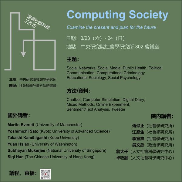 忖度社會：檢視計算社會科學的現狀與擘劃未來願景工作坊 的海報